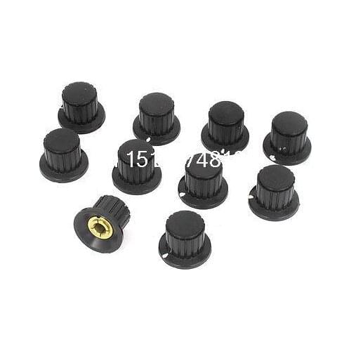 10 Pcs 1/4" Dia Shaft Hole Dia Potentiometer Rotating Switch Knob Cover Black