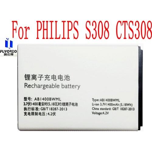 100% Brand new High Quality 1400mAh AB1400BWML Battery For PHILIPS S308 CTS308 Mobile Phone