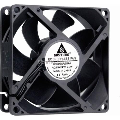 250pcs Gdstime 80mm 8cm 80mm x 80mm x 25mm AC 110V 115V 120V 220V 240V Industry Cooling Cooler Fan EC Brushless Cooler Axial Fan