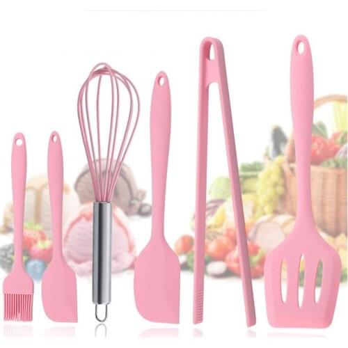 6 Piece Set Pink Kitchen Scraper Silicone Shovel Bakery SetEggbeater Baking Kitchenware Practical High Quality