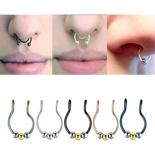6x Stainless Steel Nose Ring Hoop Hoop Septum Ring No Piercing, Women Girls Gift