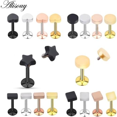 Alisouy 1PC Ear Piercing Lip Body Labret Cartilage Helix Tragus Triangle Barbell Bar Earrings Surgical Steel Ear Studs Piercing