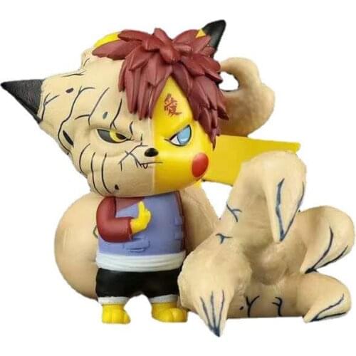 Anime Pokemon Pikachu COS Naruto Sabaku no Gaara 8CM Action Figure Collectible Q Version Doll PVC Model Toy Childrens Gift
