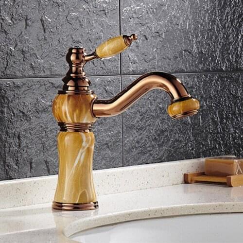 Free shipping Hot sale rose golden basin faucet with stone body gold bathroom basin sink faucet and brass gold basin faucet