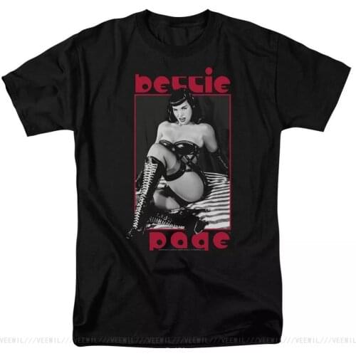 Bettie Page Pin Up Model Mistress In Leather On Zebra Sheets T-Shirt S-3XL Loose Plus Size Tee Shirt