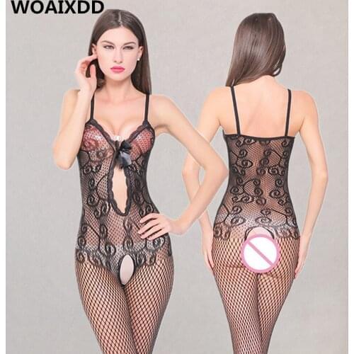 Fishnet Bodysuits Catsuit Women Transparent Open Crotch Sex Clothes See Through Bodystockings Mesh Erotic Costumes Sex Underwear