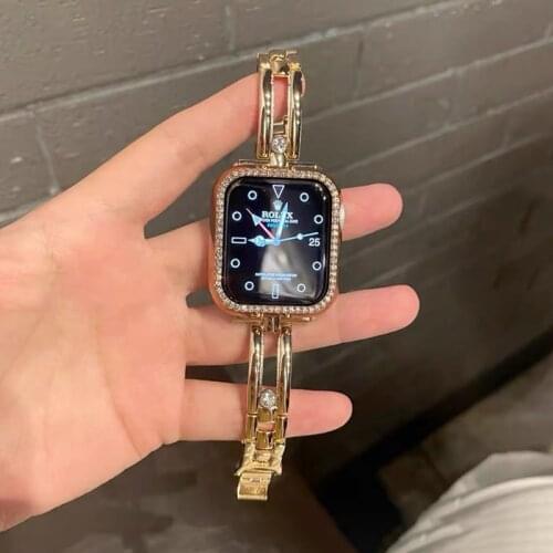 Women bling bands for apple watch 6 5 4 SE 40mm 44mm band for iwatch 3 2 1 38mm 42mm Bracelet Stainless Steel Metal shiny strap
