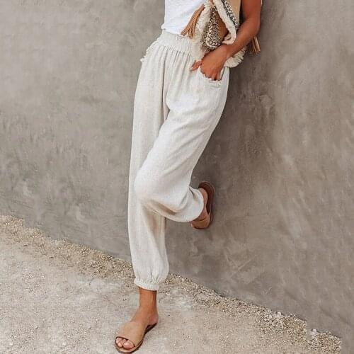 Women Ankle Pants Female Casual Comfortable Trousers Loose Solid Color Pocket High Waist Spring And Summer Street Wear Fashion