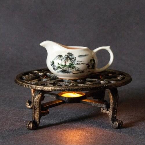 Chinese Style Cast Iron Teapot Heating Base Tea Stove Candle Tea Warmer for Chinese Tea Ceremony