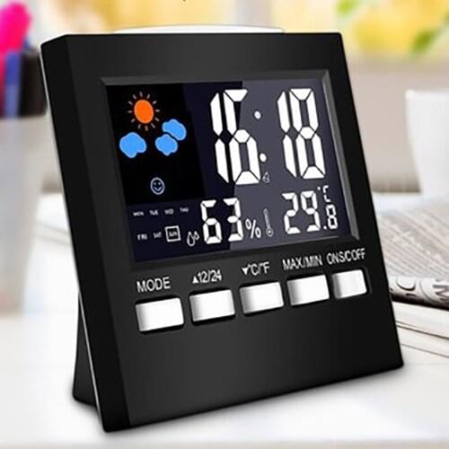 Digital Thermometer LCD Indoor Hygrometer Temperature And Humidity Gauge Meter Alarm Clock with Sound-Control Backlight