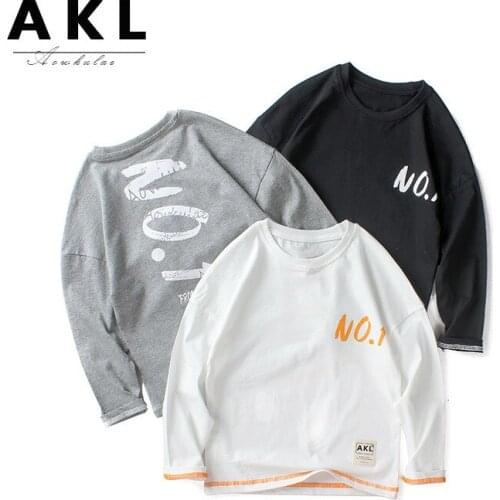 Autumn New Kids Long Sleeve T Shirt 5-10 Y Big Boys Korean Letter Print Cotton T-shirts Childrens Casual Loose Tops For Boys