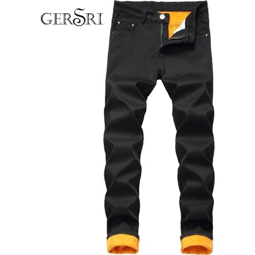 Gersri Large Size Men Winter Plus Velvet Composite Warm Jeans Straight Slim Thick Men Denim Trousers