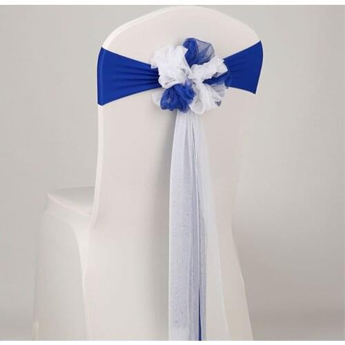 10pcs/lot Spandex free tie stretch wedding chair cover with Organza chair decoration elastic wedding party decorate