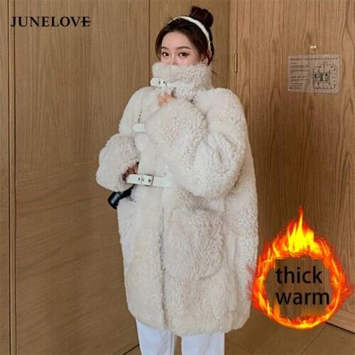 JuneLove Women Casual solid Thick Warm outwears Vintage Long Faux Lamb Fur Jacket Loose Winter Coat Street Lady Black Fur coat