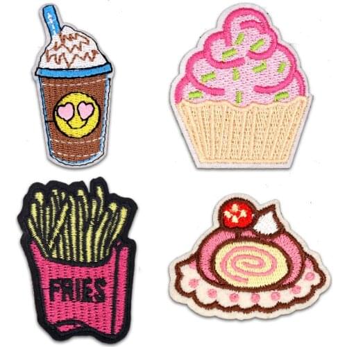 Fries Food Embroidered Iron on Patches for Clothing Patch Stripes on Clothes Applique Thermal Stickers on Garment Transfers Girl