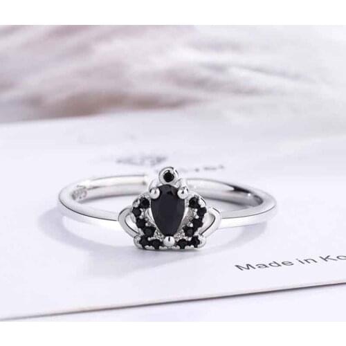 KOFSAC New 925 Sterling Silver Rings For Women Trendy Small Crown Zircon Black Finger Gift Lady Personality Daily Wear Jewelry