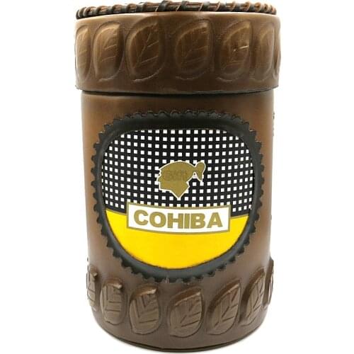COHIBA Cedar Wood Cigar Humidor Box Cigar Brown Leather Case Portable Cigars Tube Case W/Hygrometer Humidifier Tobacco Storage