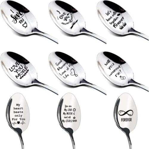 Stainless Steel Milk Coffee Spoons Dessert Ice Cream Fruit Spoon Teaspoon Accessories Tableware Gift for Valentines Day