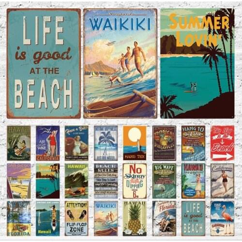 Bar Club Iron Painting Beach Seascape Retro Poster Metal Tin Sign Plaque Wall Art for Beach Bar Beach House Seaside Decoration