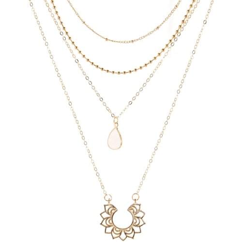 2020 Korean Fashion Necklace Temperament New Summer Popular Beach Street Shooting Lotus Water Drop Shaped Multilayer Necklace