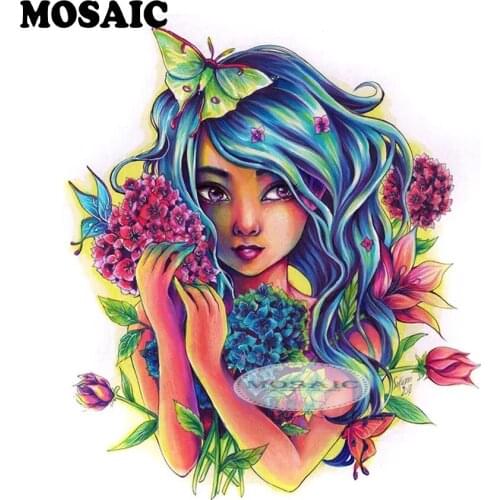 MOSAIC 5D DIY Diamond Embroidery Beautiful girl Floral Crystal,Diamond Painting Cross Stitch,Needlework Home Decorative B213