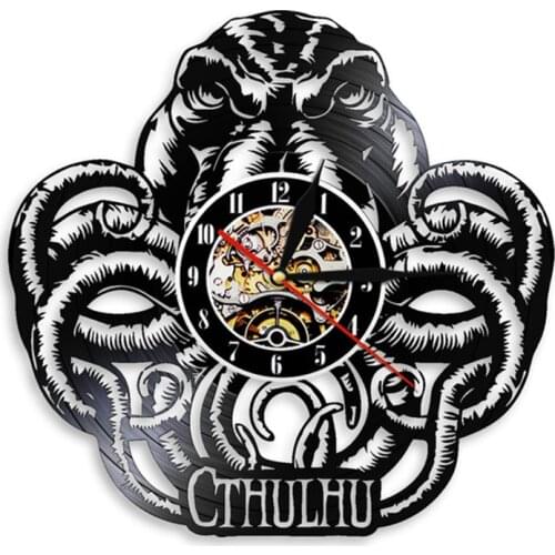 Eldritch Cthulhu Idols Vinyl Record Wall Clock Octopus Squid Cthulhu Art Wall Clock Cthulhu Deity Mythos Home Decor Modern Clock