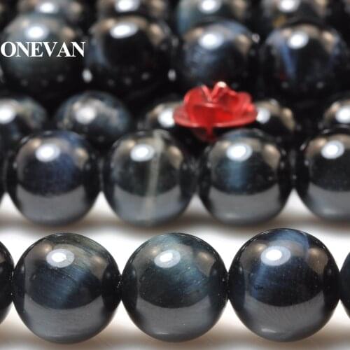 ONEVAN Natural Blue Hawks Eye Beads 8mm 10mm Smooth Round Stone Bracelet Necklace Jewelry Making Diy Accessories Gift Design