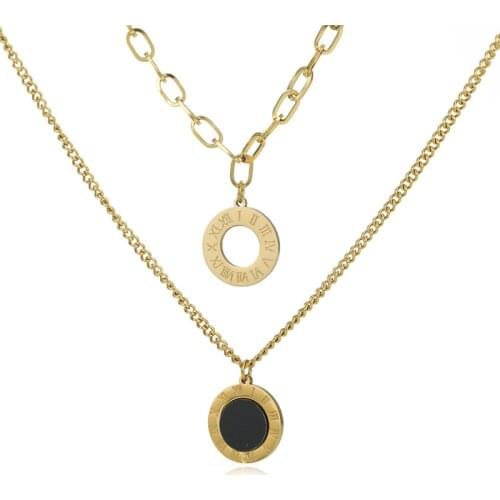 Stainless Steel Roman Numerals Disc Black Pendant Necklaces For Women Clavicle Chain Exquisite Choker Fashion Jewelry Accessory