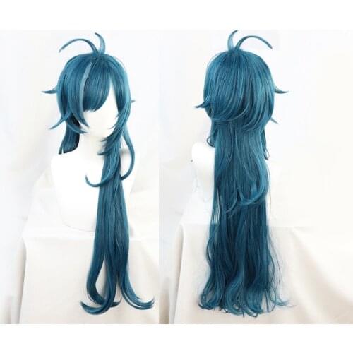 Genshin Impact Cosplay Kaeya Wig Long Straight Highlight Blue Heat Resistant Hair Adult Halloween Role Play Wigs + Wig Cap