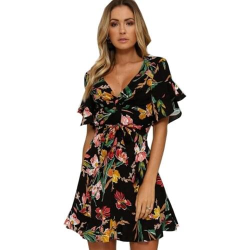 Women summer dresses 2020 new V-neck print Hot Fashion Vogue Sleeve Sleeve Sexy short sleeve Dresses vestidos de festa OYM0914