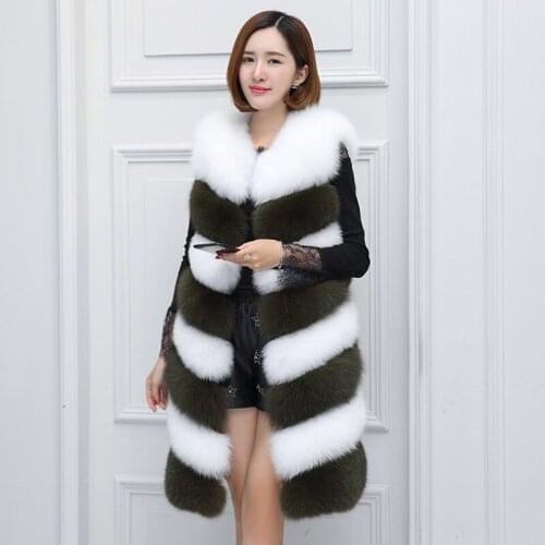 Savabien Winter Women Fluffy Faux Fur Vest Sleeveless Stripe Long Faux Fur Coat Vintage Warm Streetwear Luxury Fur Coats Jackets