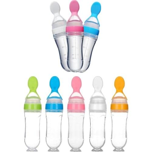 Squeezing Feeding Bottle Silicone Newborn Baby Training Rice Spoon Infant Cereal Food Supplement Feeder Safe Tableware Tools