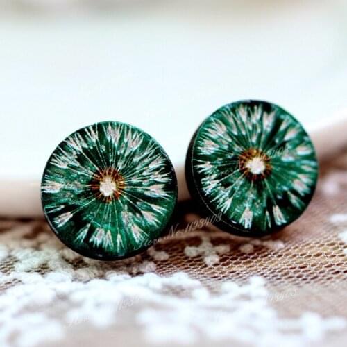 Unique 3D Flower Embossed 16mm Round Coloured Drawing pattern Laser Cut wood Cabochon DIY for Rings, Earring,Brooch,Necklace