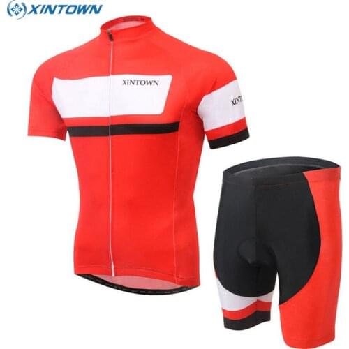 XINTOWN Ropa Ciclismo Team Mens Red Outdoor Short Sleeve Summer Cycling Jersey Bike Bib Shorts Sets