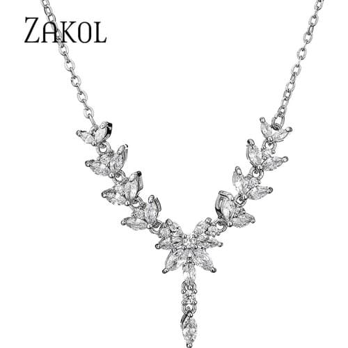 ZAKOL Cute/Romantic Water Drop Cubic Zirconia Necklace for Women Bride Wedding Engagement Party Jewelry Choker Necklaces NP2267