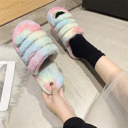 Womens Faux Fur House Slippers Warm Flat Shoes Rubber Sole Non-Slip Luxury