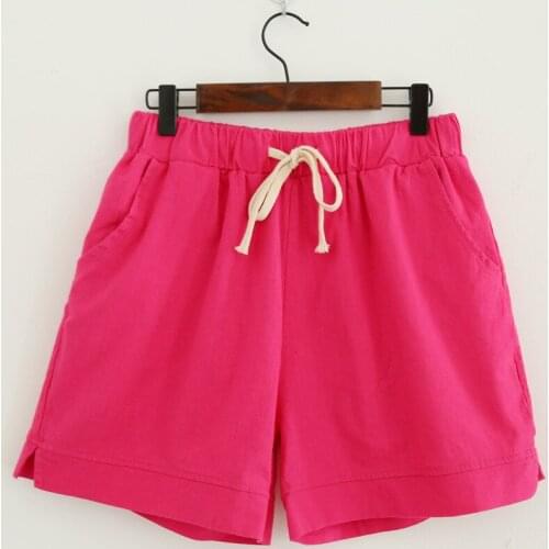 Summer Ladies Hot Shorts Cotton Linen Sports Shorts Girl Slit Loose Short Sexy Mini Pink Shorts Plus Size Casual Homewear Women