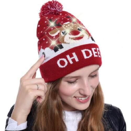 Women LED Christmas Knitted Beanies Hat Winter Boys Girls Festival Xmas Party Pompom Led Hats Girls Led Light-up Caps WH105D