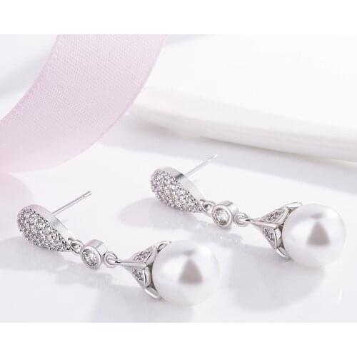 DIWENFU Real Silver 925 Jewelry Pearl Dorp Earring for Women Classic Genuine 925 Sterling Silver Aros Mujer Oreja Pearl Earrings