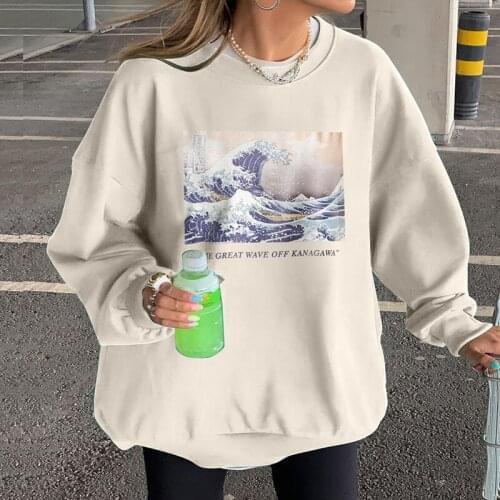 2021Autumn New Fashion Apricot Tops Streetwear Sweatshirts Women O-neck Long Sleeve Pullovers Streetwear Lady Plus Size Harajuku