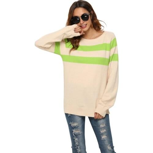 Autumn Elegant Commute Pullover Women Clothes O-neck Long Sleeve Striped Knitted Sweater For Ladies Casual Streetwear Tops