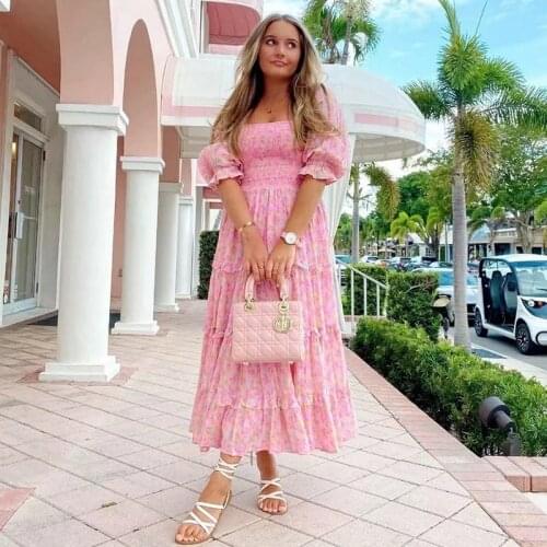 Foridol Puff Sleeve Print Boho Midi Dress Women Floral Maxi Dresses Vestidos 2021 Spring Autumn Chiffon Elegant Dress Vintage