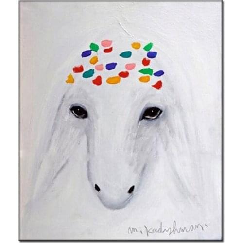 100% Hand Painted Copy Famous Oil Painting Pure White Sheep Head High Quality Painting On Canvas Wall Art for Home Decoration