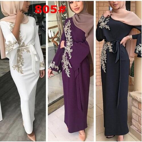 2021 New Arab Lace Nail Bead Skirt Hijab Abaya Fashion Gown Long Dresses For Muslim Girls Clothes Islamic Women Plus Size Robe