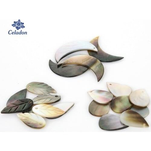 6pcs Water Drop Leaf Shell Charms Pendants Natural Mother Pearl Charms Black Vintage Necklace Pendants DIY Jewelry Findings