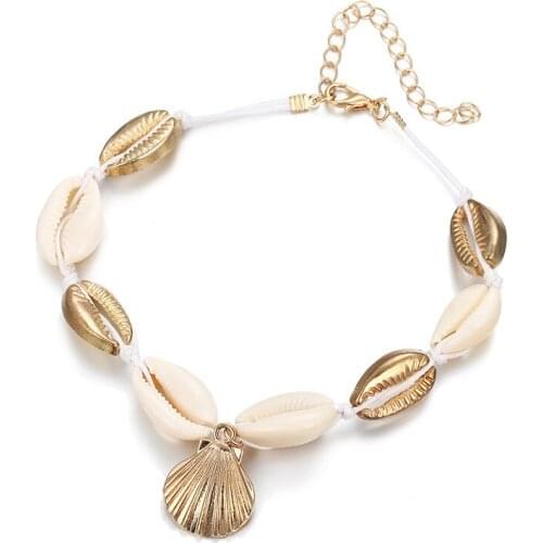 Shell Bracelet Pulseira Feminina New Beach Fashion Metal Scallops Woven Joker Anklets Schelpen Coquillage Seashell Concha 2021
