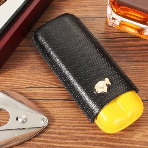 COHIBA Leather Cigar Humidor Fach Carbon Fibre Cigar Case Travel Pocket Humidor Box 2 Tube Cigar Holder Smoking Accessories