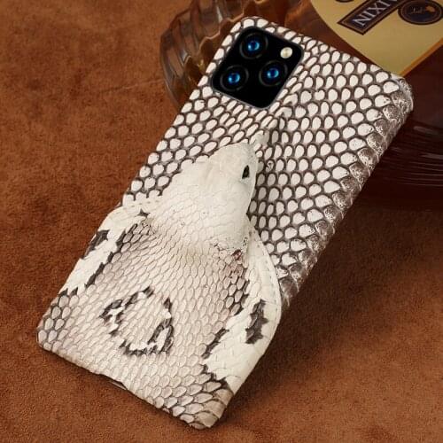 Genuine Snakeskin Leather phone case For iPhone 11 11Pro 11 Pro MAX X XS XSmax XR 6 6s 8 7 Plus 5 se 3D Cobra head Luxury Cover