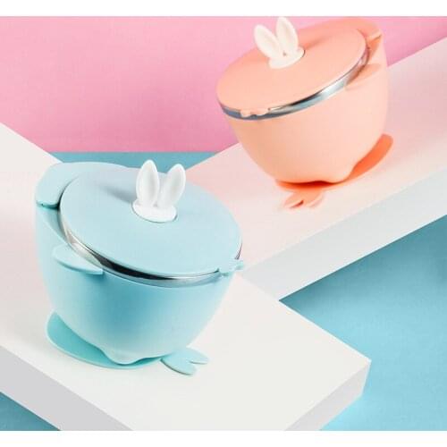 304 Stainless Steel Baby Childrens Bowl Water Injection Heat Preservation Tableware Anti-fall and Anti-hot Lunch Box with Lid