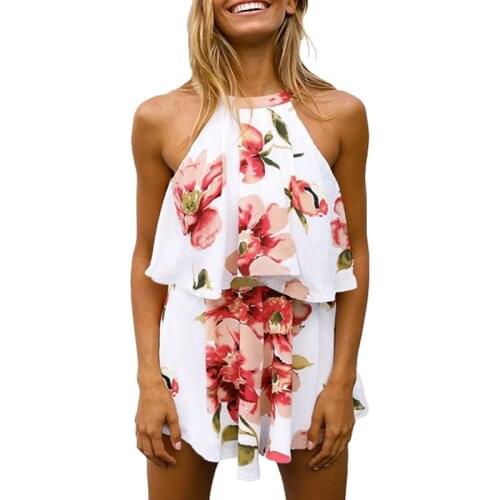 KL382 Hot Sale Sexy Female Playsuit Fashion Floral Jumpsuits Women Sets Shorts Summer Casual Combishort Black White